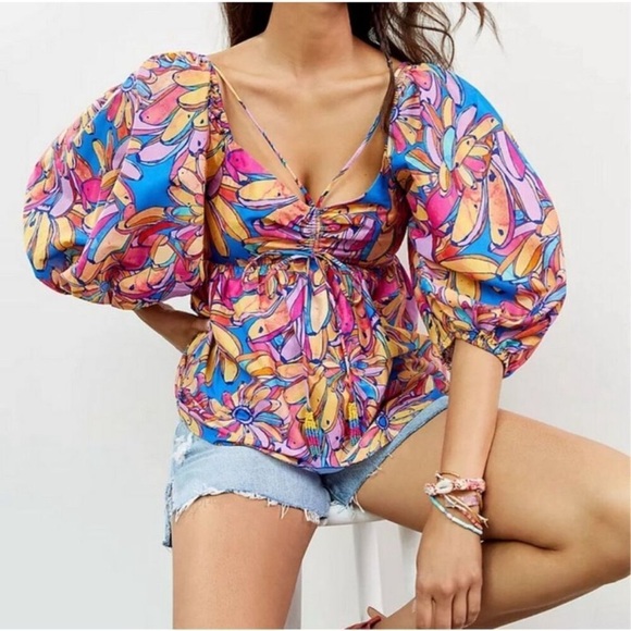 FARM Rio Tops - FARM for Anthropologie | Balloon Sleeve Blouse Sz L EUC